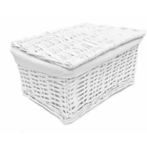 Image of Lidded Wicker Storage Basket With Lining Xmas Hamper Basket [White,Small (32x22x14cm)]
