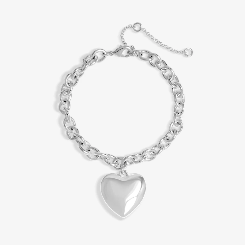 Image of Mood Silver Polished Puffed Heart Double Chain Bracelet Silver