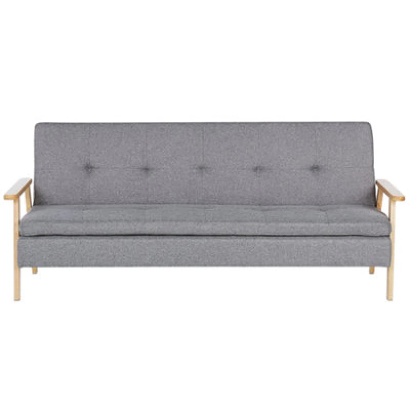 Image of BELIANI Beliani - Modern Fabric Sofa Bed Solid Wood Armrests Legs Convertible Light Grey Tjorn 297187