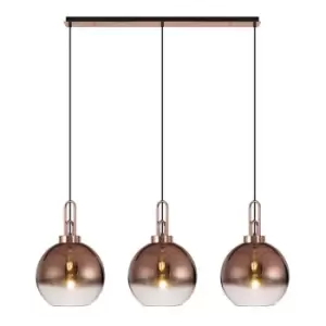 Image of Luminosa Linear 3 Light Pendant E27 With 30cm Globe Glass, Copper, Clear Copper, Matt Black