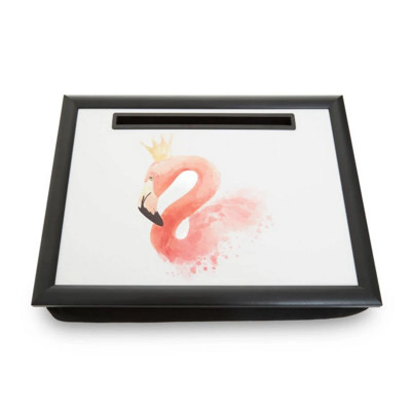 Image of Orsina Cushioned Base Queen Flamingo Lap Tray With Ipad Holder, Stylish Tray For Bedroom, Raised Rim Kitchen Tray
