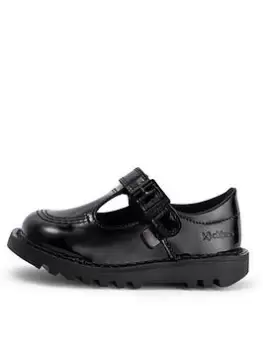 Image of Kickers Kick T Bar Velcro Patent School Shoe, Black, Size 6 Younger