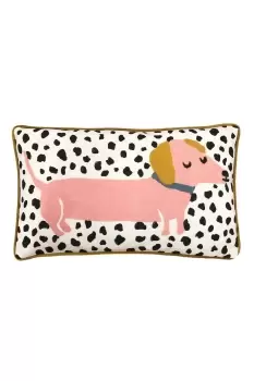 Image of Woofers Printed Piped Sausage Dog Cushion