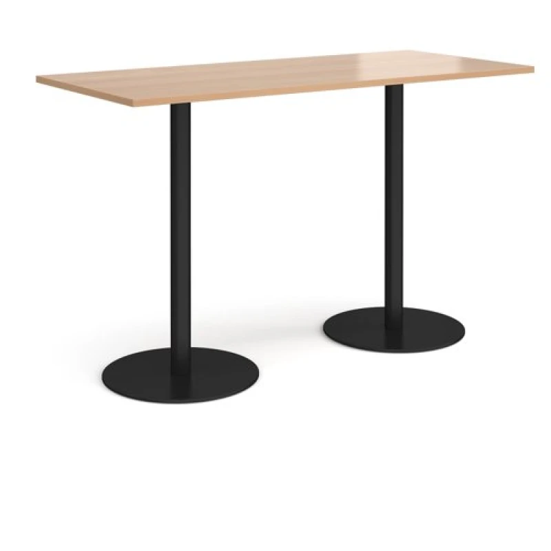 Image of Monza Rectangular Cafe and Bistro Poseur Table with Flat Round Black Base - Top 1800mm x 800mm - Beech