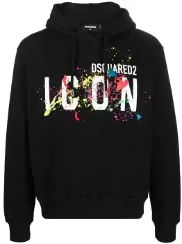 Image of DSQUARED2 Icon Splatter Hoodie Black
