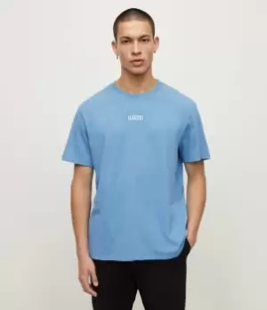 Image of AllSaints Mens Opposition Organic Cotton T-Shirt, Malibu Blue, Size: L