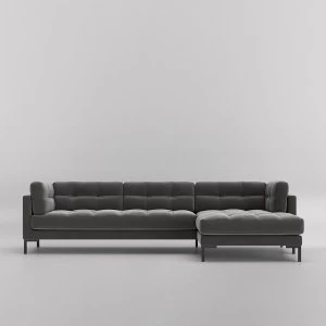Image of Swoon Landau Velvet Corner Sofa - Right Hand Side - Corner Sofa - Granite