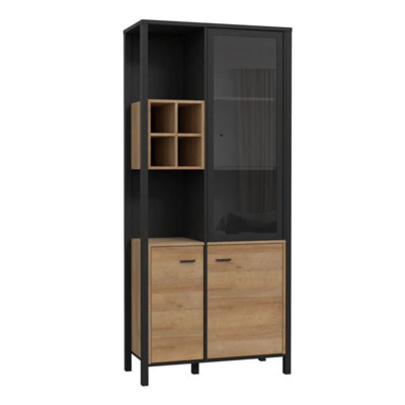 Image of Furniture To Go High Rock Display Cabinet In Matt Black/riviera Oak