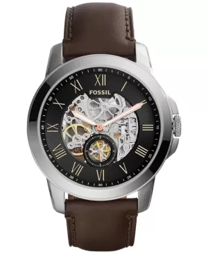 Image of Fossil Mens Grant Automatic Dark Leather Watch - Brown