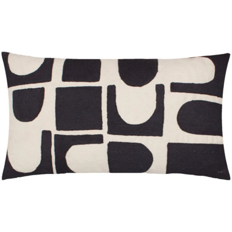 Image of Hallam Embroidered Cotton Cushion Mono, Mono / 30 x 50cm / Polyester Filled