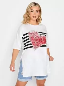 Image of Yours Embellished Heart T-Shirt White, Size 20, Women