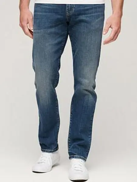 Image of Superdry Blue Organic Cotton Slim Straight Jeans D/Stnwash Male 34R 169877UK