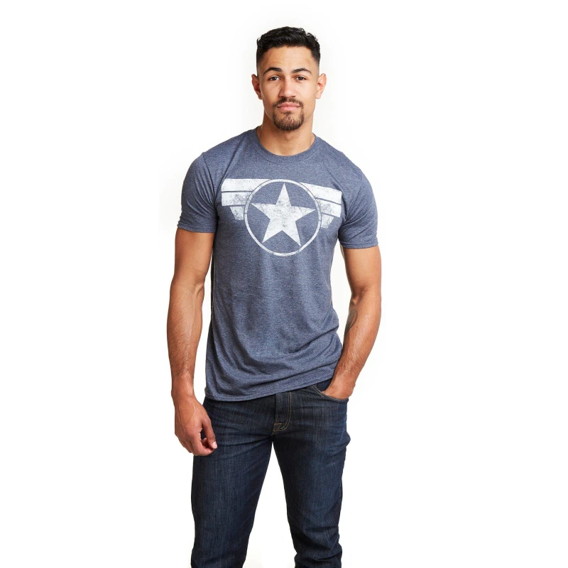 Image of Marvel Marvel Men Captain America Cap Logo Cotton T-Shirt in Navy Size: Medium Navy M Male 5052777373677