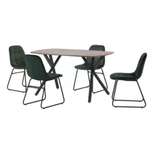 Image of Athens Rectangular Dining Table with 4 Lukas Chairs, Oak Effect Green