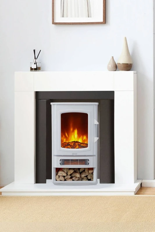 Image of Neo 1000W / 2000W Electric Heater With Realistic Flame And Log Store  White BIG-FLAME-WH