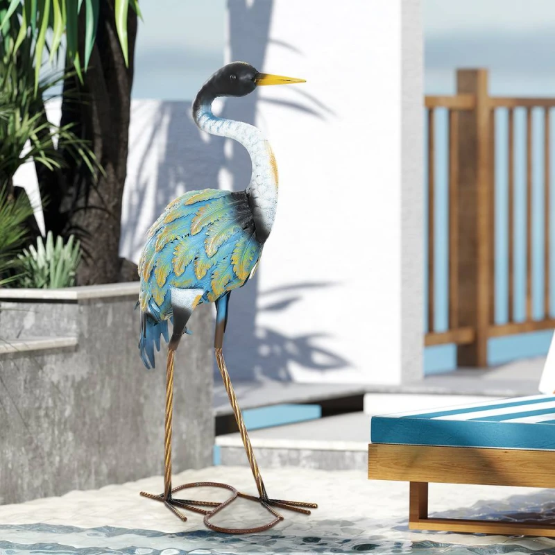 Image of OUTSUNNY Heron Garden Statue, Metal Garden Gift with Stakes, Multi-Colour Multicolor Unisex