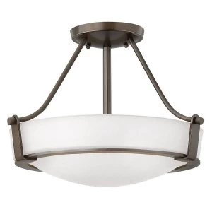 Image of 3 Light Small Semi Flush Ceiling Light Bronze, E27