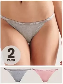 Image of Superdry Pack of 2 Organic Cotton Briefs - Pale Pink/Grey, Pink, Size 14, Women