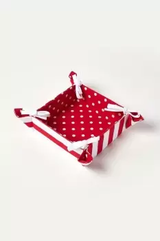 Image of Reversible Fabric Bread Basket Polka Dots Red Foldable Basket