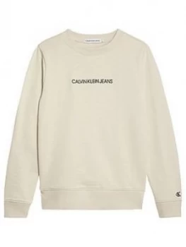 Image of Calvin Klein Jeans Boys Embroidered Logo Sweat - Stone, Size 10 Years