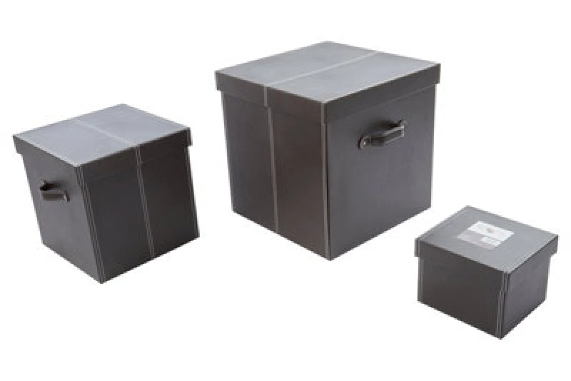 Image of Orsina Versatile Set Of Three Bown Faux Leather Storage Boxes, Elegant Faux Leather Box, Lightweight Storage Box