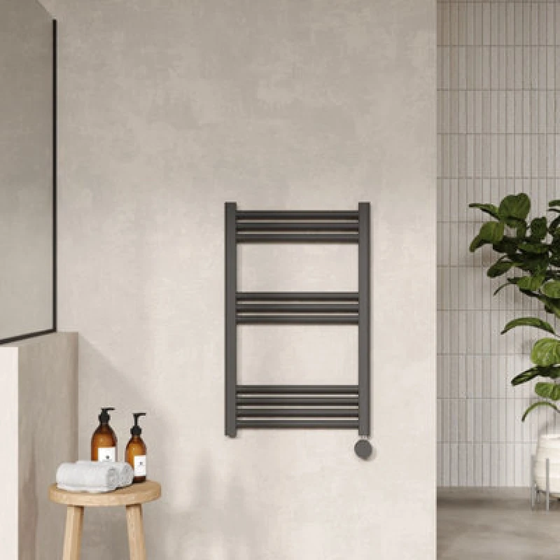Image of Nuie Electric Round Towel Rail 10 Bar 800 X 500Mm Anthracite, Grey MTY159