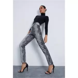 Image of I Saw It First Grey Snake Pu 'V' Waist Straight Leg Trousers - Grey