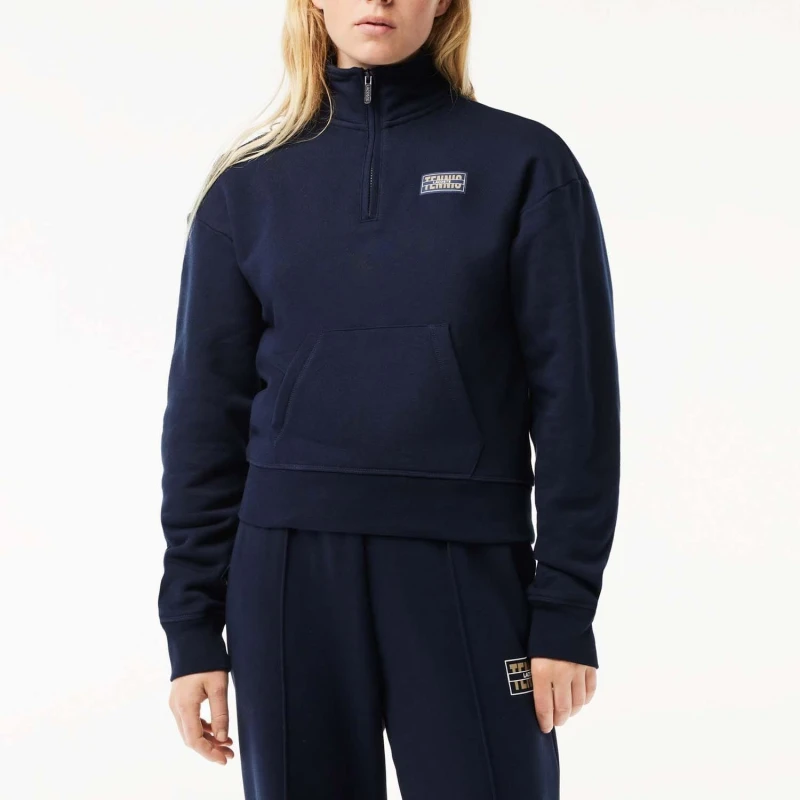 Image of Lacoste High Neck Zipped Fleece Jogger Sweatshirt - Blue Blue 8