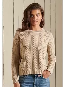 Image of Superdry Dropped Shoulder Cable Jumper - Brown, Size 8, Women