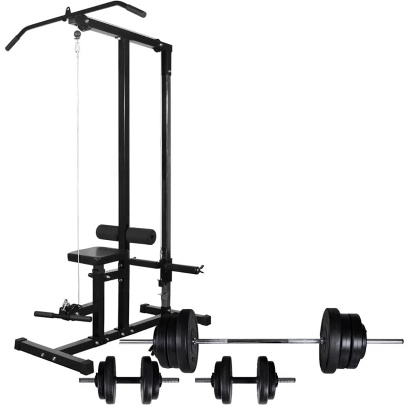 Image of VIDAXL Power Tower with Barbell and Dumbbell Set 60.5 kg Vidaxl 8718475702498