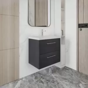 Image of Hudson Reed Juno Wall Hung 2-Drawer Vanity Unit with Basin 2 600mm Wide - Graphite Grey