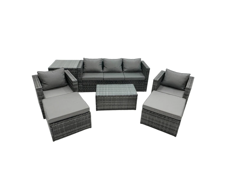 Image of Fimous 7-seater Patio Coffee Table Sofa Set with Side Table 2 Big Footstools in Dark Grey Dark Grey Unisex