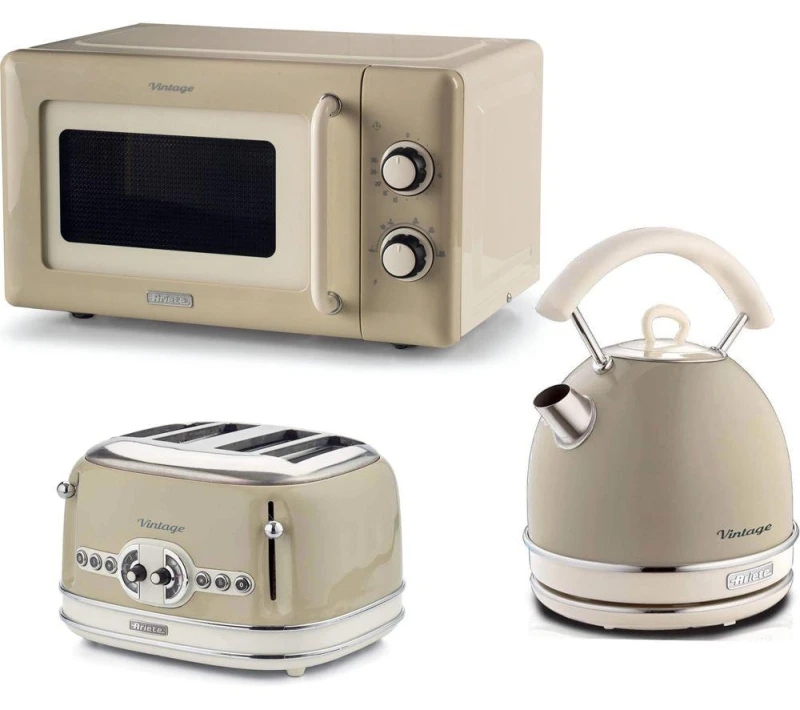 Image of ARIETE Vintage ARPK67 Microwave, Traditional Kettle & 4-Slice Toaster Bundle - Cream 5016368010310