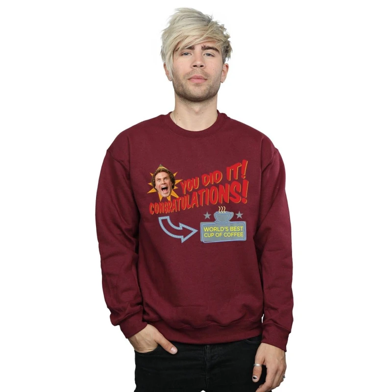 Image of Elf Elf Men World's Best Coffee Sweatshirt in Burgundy Size: Small Burgundy S Male 5057736090435