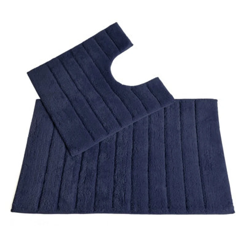 Image of Allure Bath Fashions Ribbed Two Piece Bath Mat & Toilet Mat Set - Navy