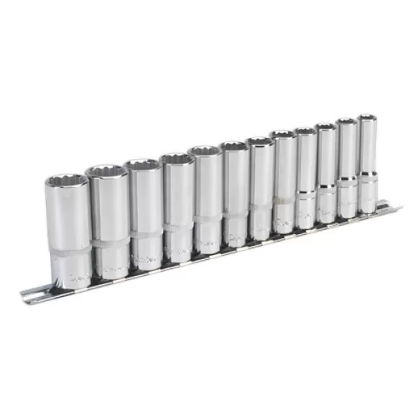 Image of Genuine SEALEY AK2683 Socket Set 12pc 3/8Sq Drive 12pt Deep WallDrive® Metric