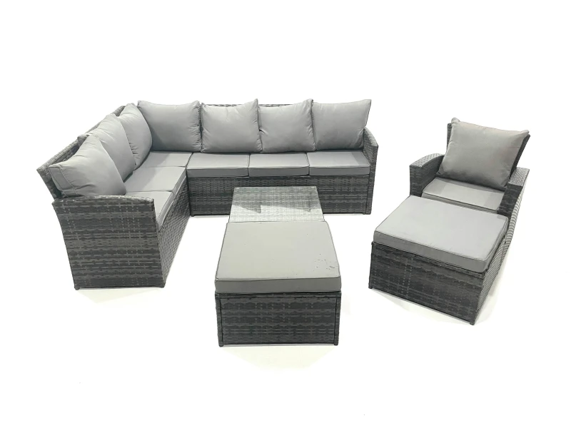 Image of Fimous 9 Seater Outdoor Garden Furniture Set Wicker PE Rattan Corner Sofa Set with 2 Big Footstool in Dark Grey Dark Grey Unisex