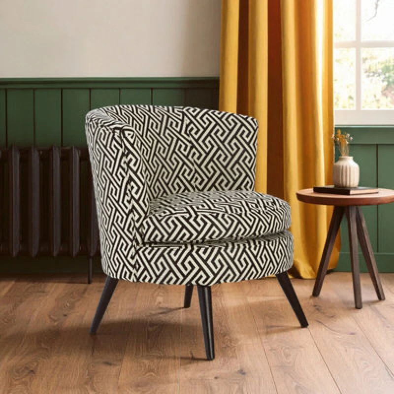 Image of Premier Housewares Round Black and White Round Armchair, Accent Chair for Living Room, Accent Lounge Chair for Home Black