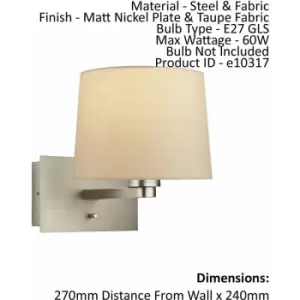 Image of Wall Light & Shade Matt Nickel & Taupe Fabric 60W E27 USB Socket e10317