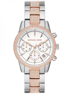 Image of Michael Kors Ladies Ritz Chronograph Two Colour Crystal Bracelet...