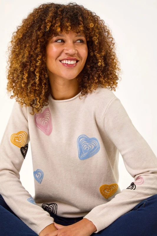 Image of Roman Heart Stitch Crew Neck Jumper Natural