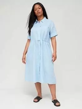 Image of Tommy Hilfiger Curve Linen Midi Dress - Blue