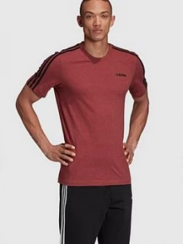 Image of Adidas Essential 3 Stripe T-Shirt - Red