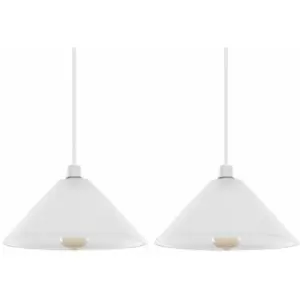 Image of Minisun - 2 x White Frosted Glass Tapered Dome Ceiling Light Shades - No Bulbs