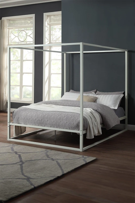 Image of Slumberworx Ashwell 4 Poster White Metal Double Bed Frame, White 5.05574E+12