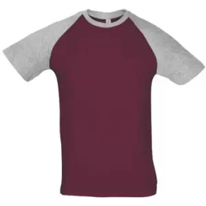 Image of SOLS Mens Funky Contrast Short Sleeve T-Shirt (3XL) (Burgundy/Grey Melange)