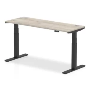 Image of Air 1600 x 600mm Height Adjustable Desk Grey Oak Top Cable Ports Black Leg