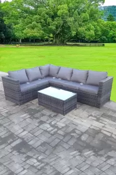 Image of Fimous 6 Seater Outdoor Dark Grey Rattan Lounge Complete Sofa Set with Rectangular Table and Cushions