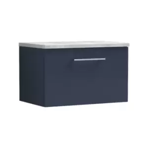 Image of Nuie Arno Matt Electric Blue 600mm Wall Hung Single Drawer Vanity Unit with Bellato Grey Laminate Worktop - ARN1722LBG - Electric Blue