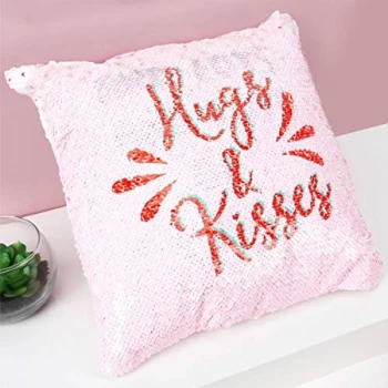 Image of For Your Eyes Only Hidden Sequin Cushion - Hugs & Kisses